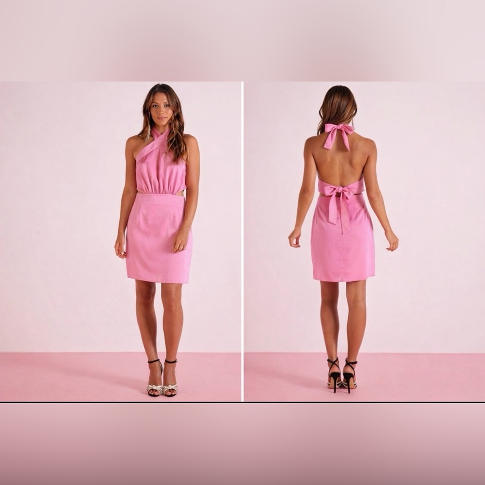 MINKPINK Finlay Dress XL Satin Silky Halter Tie Back Neck Silky Cut Out NEW $159